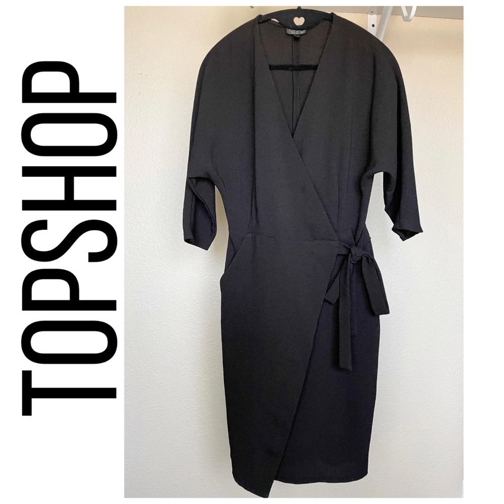 Topshop wrap mini black dress